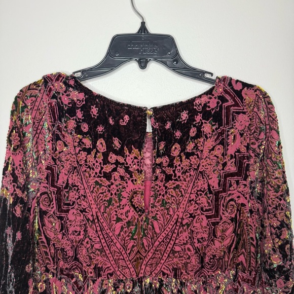Free People Mirror Mirror Velvet Wine Combo Long Sleeve Mini Dress - Picture 9 of 10